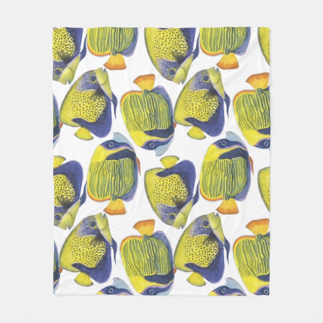 Manta Polar Peces exóticos: Acuarela Tropical Sin Marea. (Anverso)