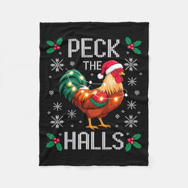 Manta Polar Peck The Halls Chicken Christmas Lights Snowflakes (Anverso)