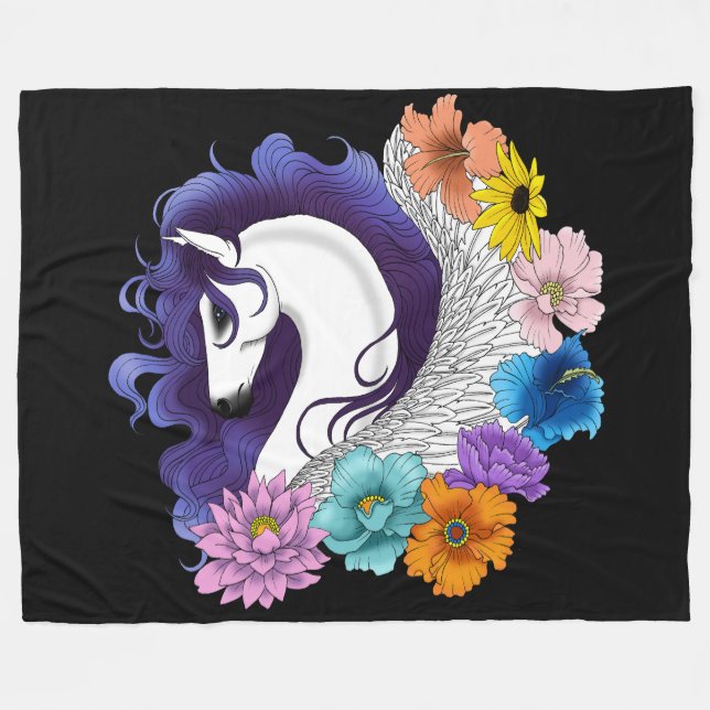Manta Polar Pegasus Floral Negro (Frente (Horizontal))