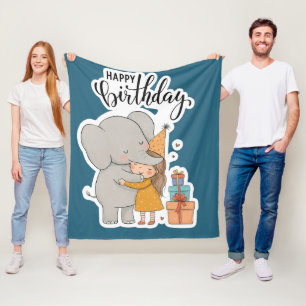 Manta Polar Pegatina de cumpleaños de abrazo de elefante adora