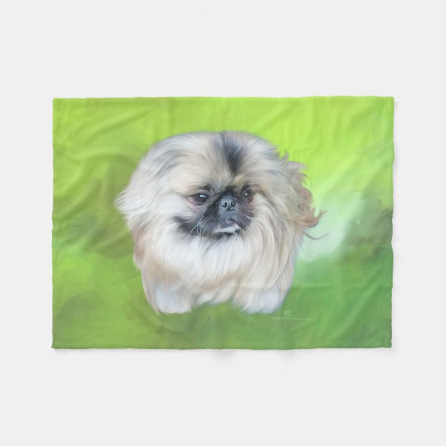 Manta Polar Pekingeses en verde (Frente (Horizontal))