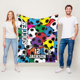 Manta Polar Pelota de fútbol colorida con texto DIY