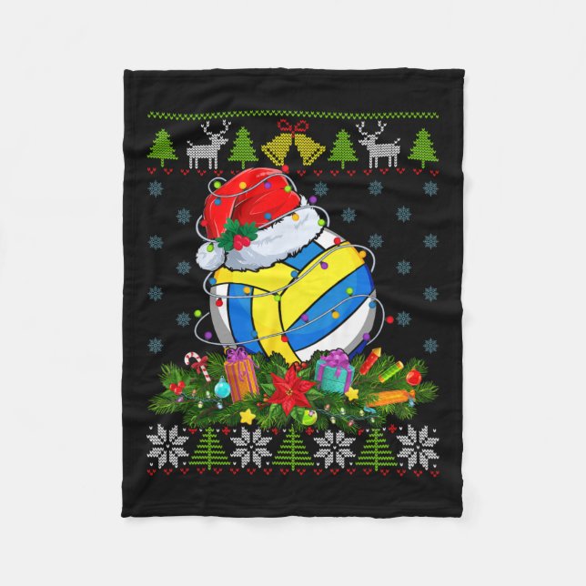 Manta Polar Pelota de voleibol con Navidades de Santa Hat ilum (Anverso)