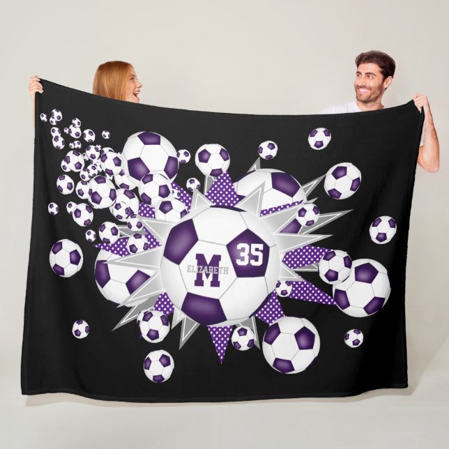 Manta Polar pelotas de fútbol estrellas grises púrpura chica s (In situ)