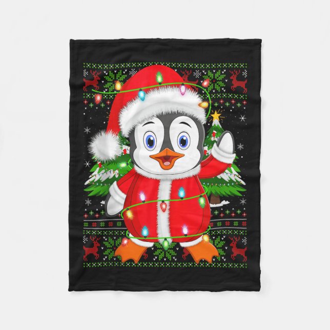 Manta Polar Penguin Christmas Lights Santa Costume Ugly Xmas S (Anverso)