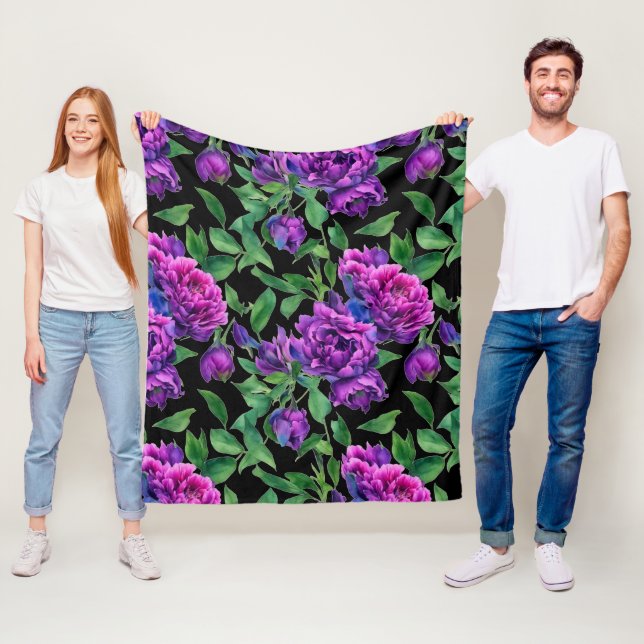 Manta Polar peonías de acuarela rosa con magenta púrpura román (In situ)