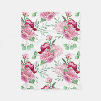 Manta Polar peonías rosadas de acuarela