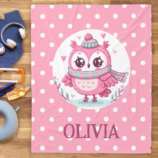 Manta Polar Pequeña lechuza rosa y puntos de polka (Subido por el creador)