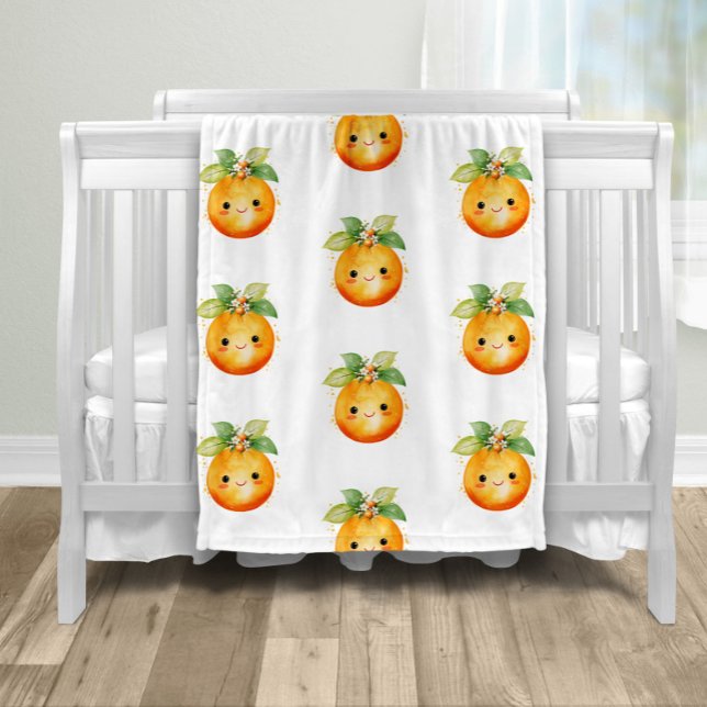 Manta Polar Pequeña Naranja Citrica Cutie (Adorable little cutie tangerine orange sweet face baby blanket. )