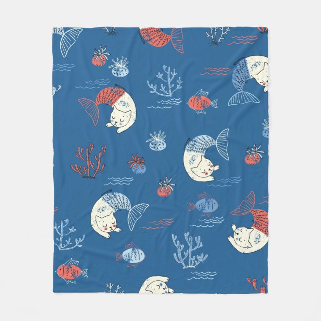 Manta Polar Pequeña sirena de gatito sin fisuras. Texturado (Anverso)