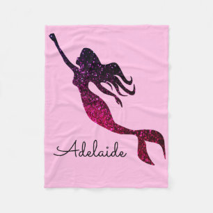 Manta Polar Pequeña sirena rosa y morada Nombre de adición p