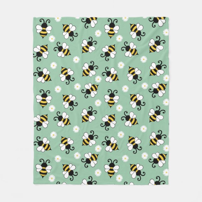 Manta Polar Pequeñas abejas y flores de margarita (Anverso)