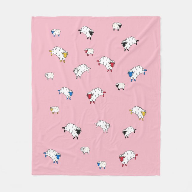 Manta Polar Pequeñas ovejas blancas/negro/azul/rojo/amarillo (Anverso)