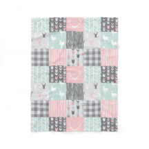 Pequeño ciervo de patchwork - rosa, menta y gris