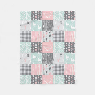 Manta Polar Pequeño ciervo de patchwork - rosa, menta y gris