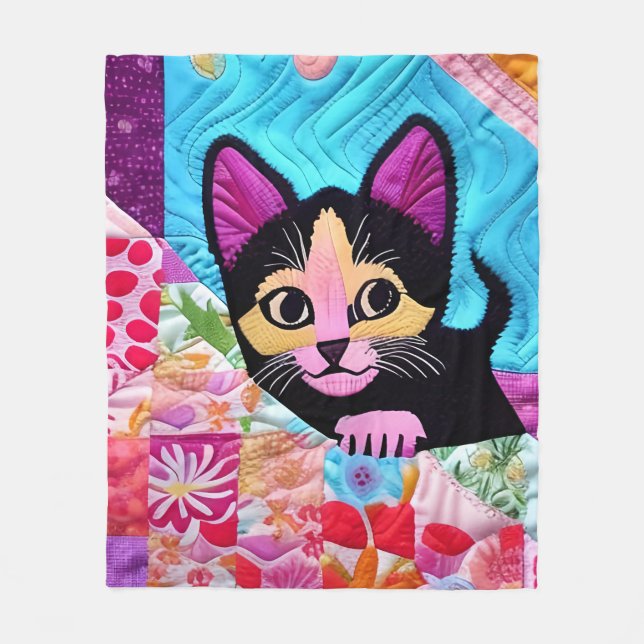 Manta Polar Pequeño Gatito Blanco Y Negro Quilt Como Diseño (Anverso)