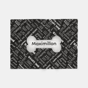 Manta Polar PEQUEÑO Negro con Hueso y Nombre de Perro Blanco