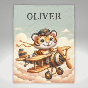 Manta Polar Pequeño y caprichoso tigre volador en un avión