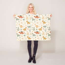 Manta Polar Pequeños Dinosaurios Tonos Neutrales Beige