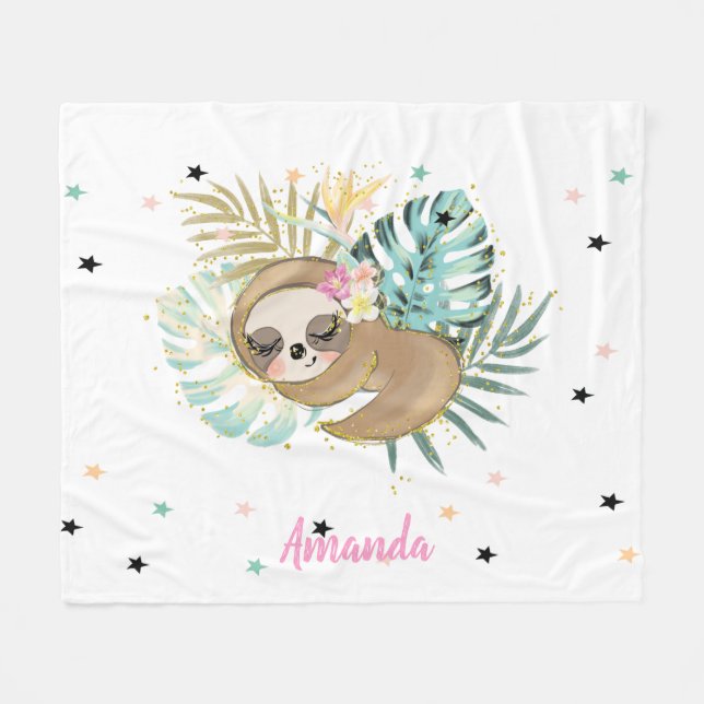 Manta Polar Perezoso Dormido Lindo,Estrellas,Princesa (Frente (Horizontal))