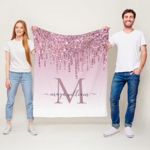 Manta Polar Perforaciones elegantes de Rosa de Monograma Purpu