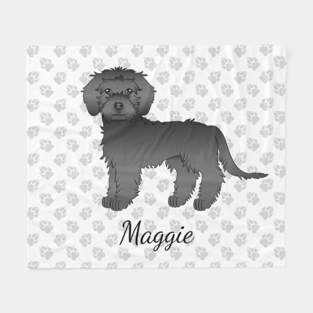 Manta Polar Perrito de dibujos animados Black Mini Goldendoodl (Frente (Horizontal))