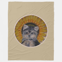Manta Polar Perro Adorable, Girasol sobre Beige Claro