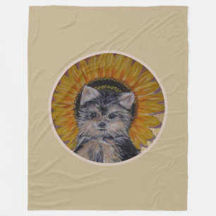 Manta Polar Perro Adorable, Girasol sobre Beige Claro