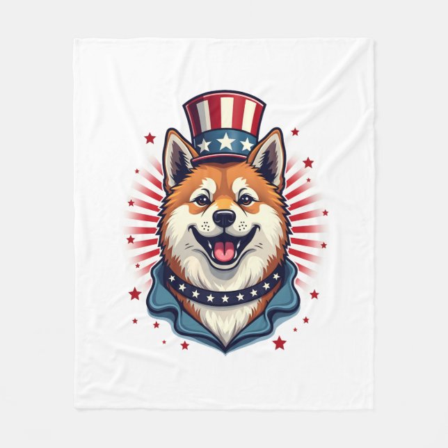 Manta Polar Perro Akita con Día de la Independencia (Anverso)