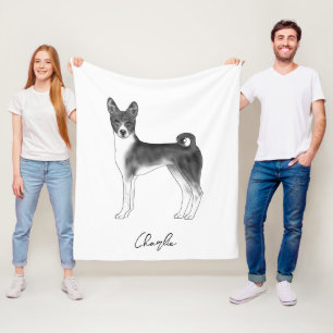 Manta Polar Perro Basenji en negro y blanco con nombre persona