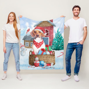 Manta Polar Perro Beagle en casa de Navidad con nieve