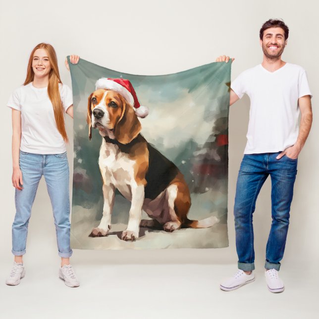 Manta Polar Perro beagle en Navidades de nieve (In situ)