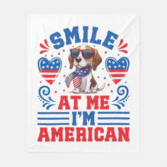 Manta Polar Perro Beagle Patriótico durante el 4 de julio (Anverso)