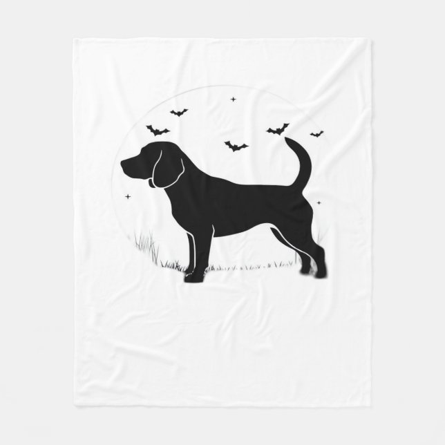 Manta Polar Perro Beagle - Silueta Luna de Halloween sobredime (Anverso)