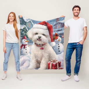 Manta Polar Perro Bichon Frise Invierno Navideño Alegría de Na