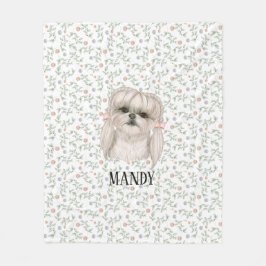 Manta Polar Perro blanco con diseño floral rosa Bonito