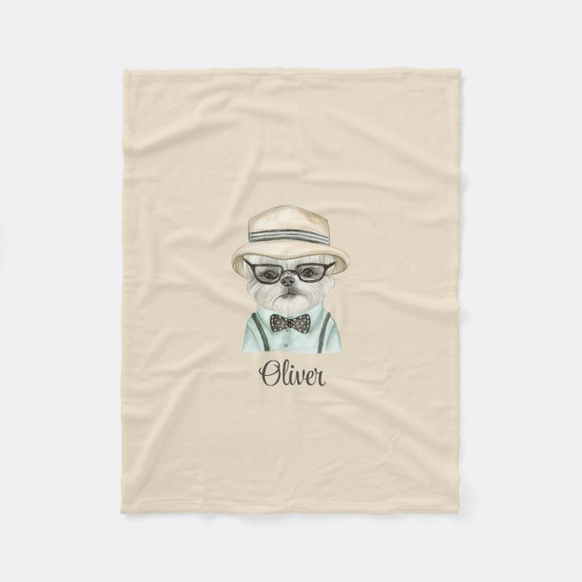 Manta Polar Perro blanco Malteser Baby Boy Fun Puppy (Anverso)