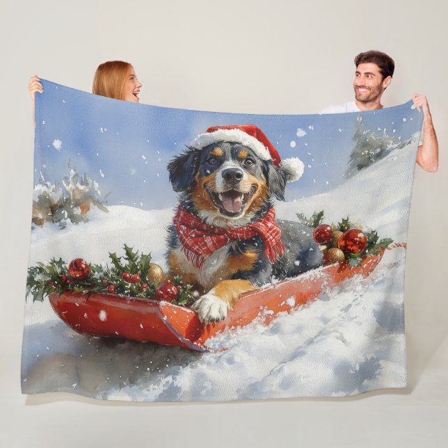Manta Polar Perro Bluetick Coonhound en Trineo de Navidad (In situ)