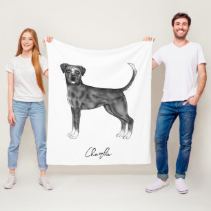 Manta Polar Perro Boxer Alemán en negro y blanco & nombre pers