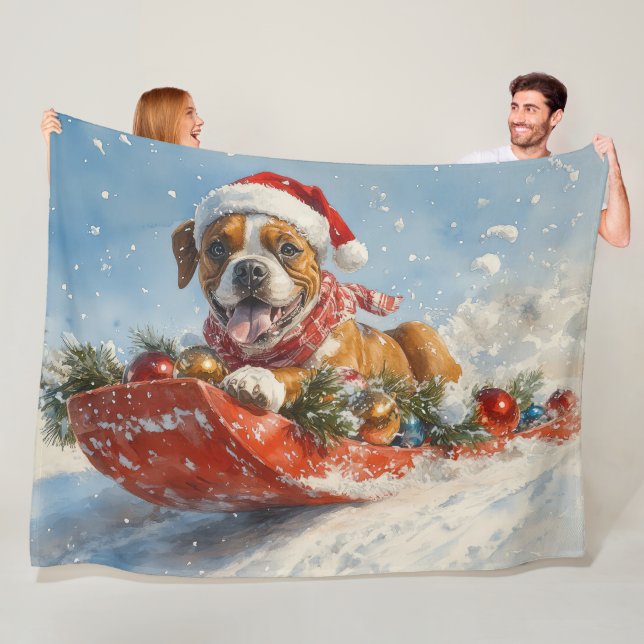 Manta Polar Perro Boxer con manchas deja que nieve Navidades (In situ)