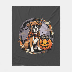 Manta Polar Perro Boxer Halloween Calabaza Sublimación
