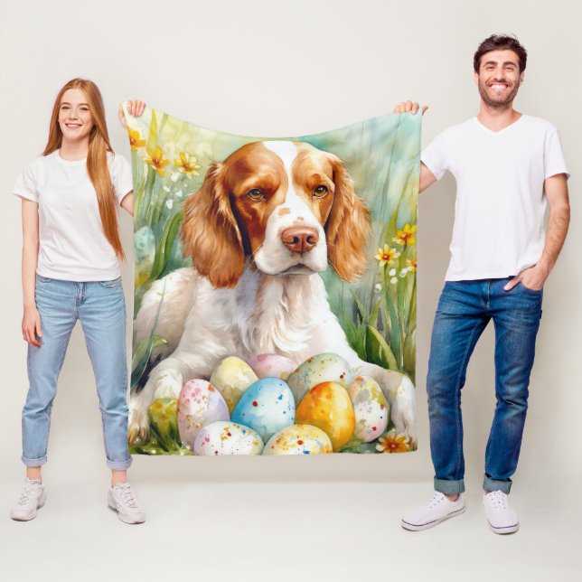 Manta Polar Perro Brittany Spaniel con Fiesta de Huevos de Pas (In situ)