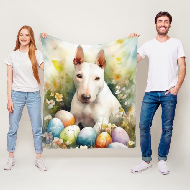 Manta Polar Perro bull terrier con festividad de huevos de Pas (In situ)