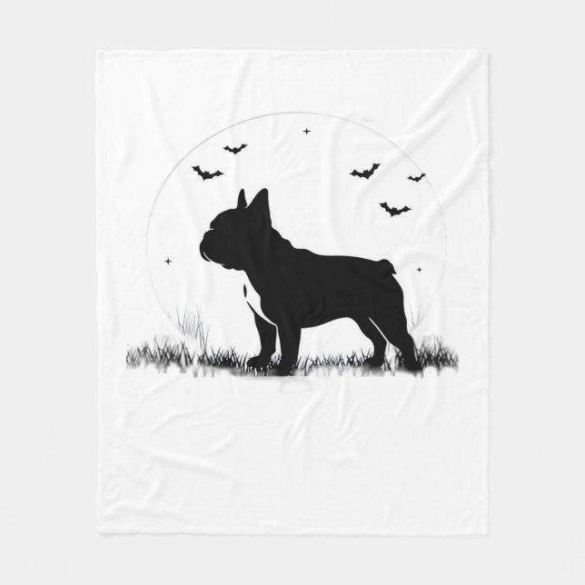Manta Polar Perro Bulldog francés - Halloween Moon Silhouette  (Anverso)