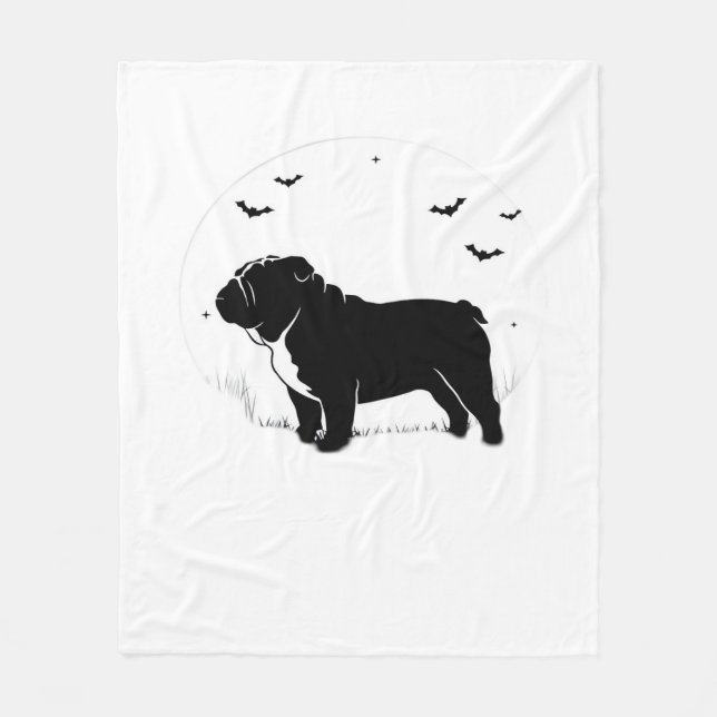 Manta Polar Perro Bulldog Inglés - Halloween Moon Silhouette O (Anverso)