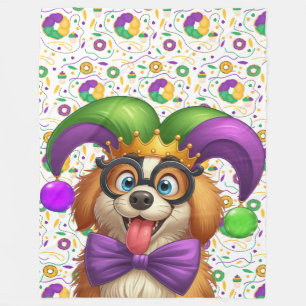 Manta Polar Perro cachorro lindo Mardi Gras en gorra de bufón