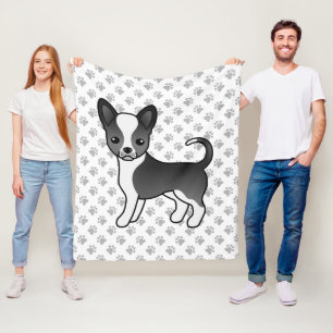 Manta Polar Perro Chihuahua de Pelo Liso Blanco y Negro & Pata