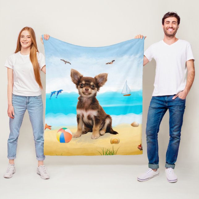 Manta Polar Perro Chihuahua en la playa (In situ)