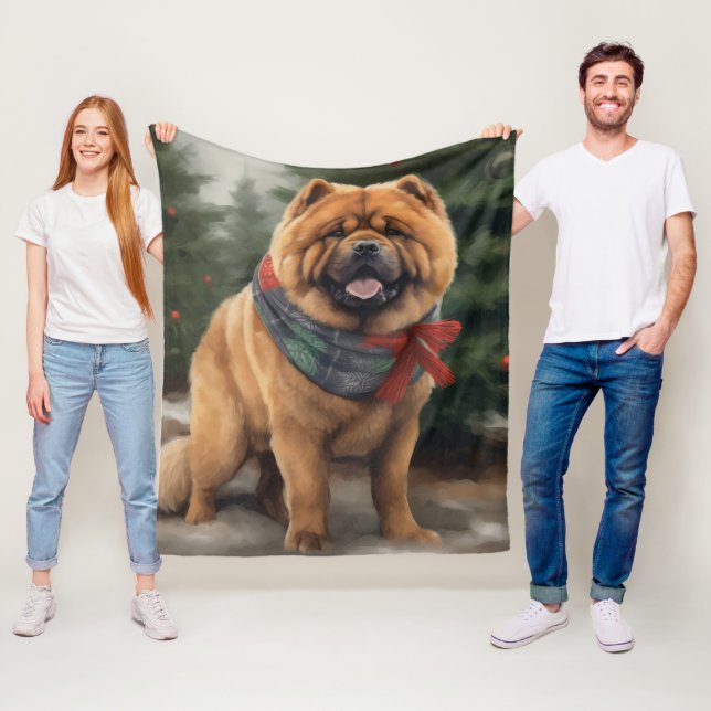 Manta Polar Perro Chow Chow en Navidad Nieve (In situ)