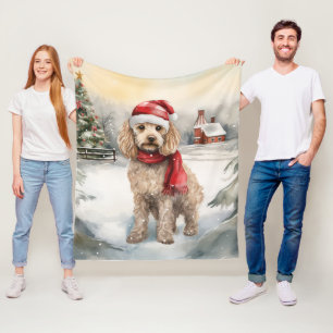 Manta Polar Perro Cockapoo en Navidades de nieve